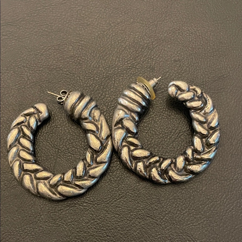 Silver-Tone Braided Hoop Earrings - Women Jewelry